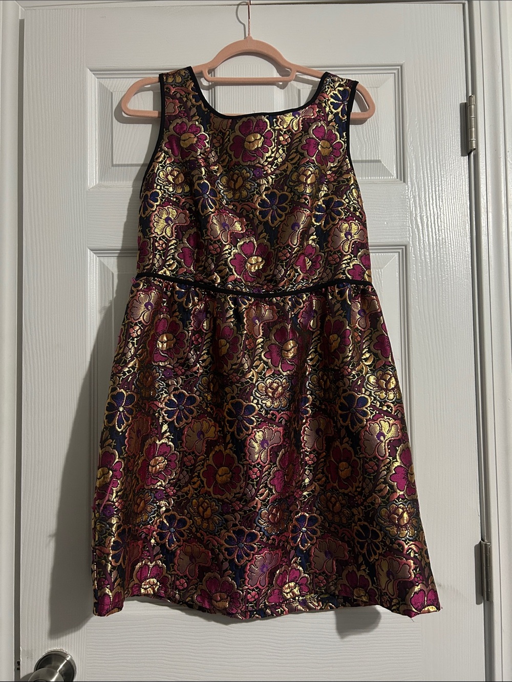 Xhilaration Gold and Fuchsia Floral Jacquard Mini Dress